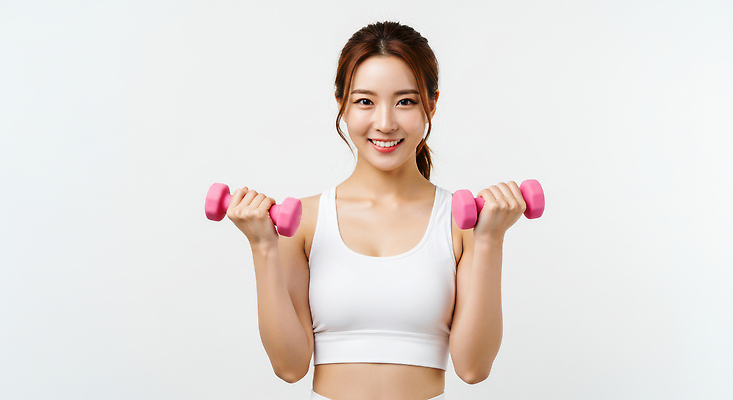 JPG 편집이미지 여자 한명 미소 들기 상반신 성인 운동복 운동 건강관리 아령 흰색 탱크톱 의료성형뷰티 성인여자한명만 편집실사 AI인물포토 AI콘텐츠 1 옷 컬러 상의 모션 표정 건강 관리 사람 CG 여자한명만 성인여자만 파일형식 AI포토