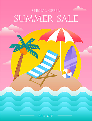 구름 포스터 분홍색 섬 일러스트 이벤트 사람없음 그래픽 여름 여름휴가 모래사장 야자수 태양 세일 노을 파라솔 서핑보드 비치볼 선베드 물결무늬 국내일러스트 AI파일 자연요소 나무 계절 물결 바다 컬러 무늬 의자 공 휴가 바캉스용품 보드_스포츠 파일형식 벡터 여름_계절