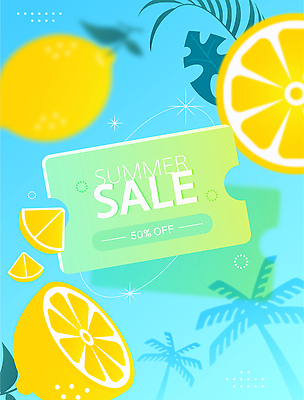 포스터 조각 하늘색 일러스트 단면 이벤트 사람없음 그래픽 여름 반짝임 야자수 세일 레몬 슬라이스 그라데이션 몬스테라 열대잎 할인쿠폰 국내일러스트 AI파일 나무 식물 계절 잎 과일 모션 파란색 쿠폰 파일형식 벡터