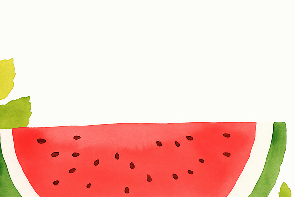 JPG 백그라운드 잎 일러스트 단면 여름음식 사람없음 빨간색 수박조각 제철과일 국내일러스트 AI일러스트 AI콘텐츠 식물 음식 컬러 조각 과일 수박 제철 파일형식 여름_계절
