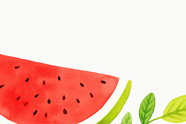 JPG 백그라운드 잎 일러스트 단면 여름음식 사람없음 빨간색 수박조각 제철과일 국내일러스트 AI일러스트 AI콘텐츠 식물 음식 컬러 조각 과일 수박 제철 파일형식 여름_계절