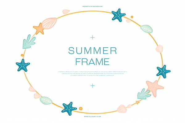 PSD 잎 일러스트 불가사리 사람없음 여름 조개껍데기 원형프레임 카피스페이스 국내일러스트 식물 계절 조개 극피동물 프레임 공백 원형 파일형식