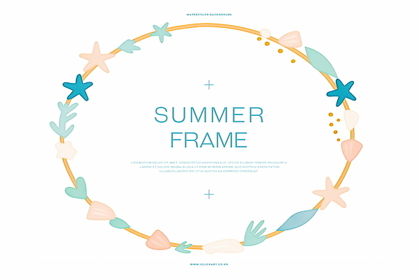 PSD 잎 일러스트 불가사리 사람없음 여름 조개껍데기 원형프레임 카피스페이스 국내일러스트 식물 계절 조개 극피동물 프레임 공백 원형 파일형식