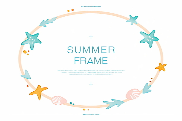 PSD 일러스트 불가사리 사람없음 여름 조개껍데기 원형프레임 카피스페이스 국내일러스트 계절 조개 극피동물 프레임 공백 원형 파일형식