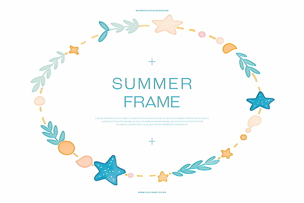 PSD 잎 일러스트 불가사리 사람없음 여름 원형프레임 카피스페이스 국내일러스트 식물 계절 극피동물 프레임 공백 원형 파일형식