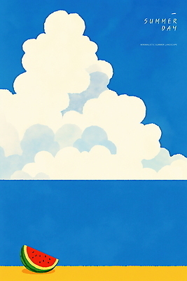 PSD 구름 바다 일러스트 하늘 초원 사람없음 파란색 여름풍경 감성 수박조각 청량 국내일러스트 자연요소 컬러 조각 컨셉 수박 풍경 파일형식 여름_계절