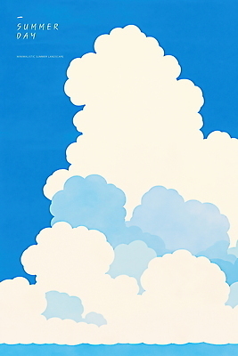 PSD 구름 일러스트 하늘 사람없음 파란색 여름풍경 감성 청량 국내일러스트 자연요소 컬러 컨셉 풍경 파일형식 여름_계절