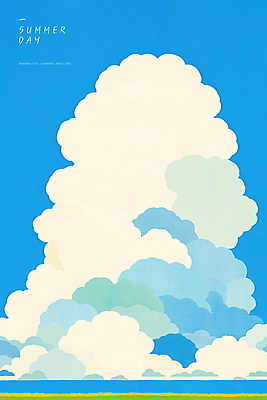 PSD 구름 일러스트 하늘 초원 사람없음 파란색 여름풍경 감성 청량 국내일러스트 자연요소 컬러 컨셉 풍경 파일형식 여름_계절