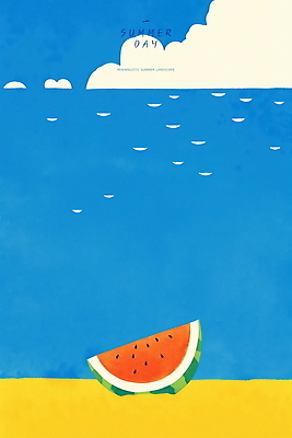 PSD 구름 바다 일러스트 하늘 초원 사람없음 파란색 여름풍경 감성 수박조각 청량 국내일러스트 자연요소 컬러 조각 컨셉 수박 풍경 파일형식 여름_계절