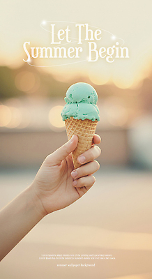 PSD 편집이미지 손 포스터 들기 신체부위 여름 햇빛 노을 보케 감성 콘아이스크림 더블아이스크림 베이지색 이미지편집 자연요소 계절 컬러 컨셉 모션 아이스크림 사람 태양 파일형식