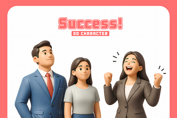 PSD 편집이미지 여자 남자 성공 3D캐릭터 미소 웃음 정장 상반신 성인 세명 3D 손들기 주먹 기쁨 비즈니스맨 비즈니스우먼 주머니손 성인만 편집3D 캐릭터 옷 감정 컨셉 비즈니스 모션 표정 사람 직장인 디지털합성 파일형식