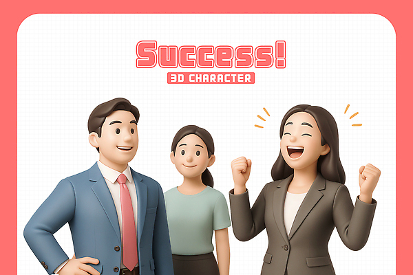 PSD 편집이미지 여자 남자 허리손 성공 3D캐릭터 미소 웃음 정장 상반신 성인 세명 3D 손들기 주먹 기쁨 비즈니스맨 비즈니스우먼 성인만 편집3D 캐릭터 옷 감정 포즈 컨셉 비즈니스 모션 표정 사람 직장인 디지털합성 파일형식