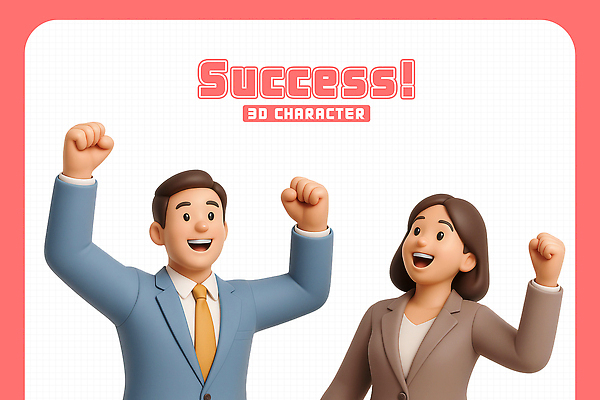 PSD 편집이미지 여자 남자 성공 3D캐릭터 웃음 정장 상반신 성인 두명 3D 손들기 기쁨 만세 비즈니스맨 비즈니스우먼 성인만 편집3D 캐릭터 옷 감정 컨셉 비즈니스 모션 표정 사람 직장인 디지털합성 파일형식