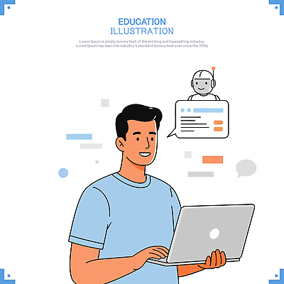 남자 말풍선 일러스트 한명 미소 들기 상반신 성인 노트북 로봇 에듀케이션 성인남자한명만 채팅봇 국내일러스트 AI파일 1 교육 모션 표정 사람 전자제품 남자한명만 성인남자만 파일형식 벡터 AI_인공지능