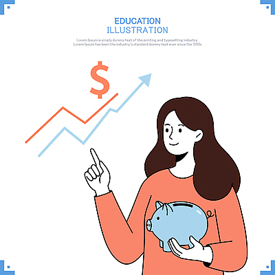 여자 화살표 일러스트 그래프 한명 들기 상반신 성인 달러 돼지저금통 가리킴 상승 에듀케이션 성인여자한명만 국내일러스트 AI파일 1 교육 컨셉 돈 모션 사람 손짓 저금통 여자한명만 성인여자만 파일형식 벡터
