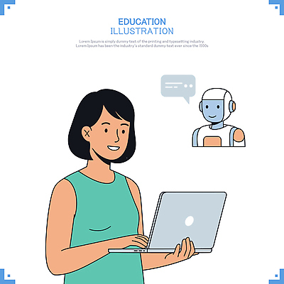 여자 말풍선 일러스트 한명 미소 들기 상반신 성인 노트북 로봇 에듀케이션 성인여자한명만 채팅봇 AI_인공지능 국내일러스트 AI파일 1 교육 모션 표정 사람 전자제품 여자한명만 성인여자만 파일형식 벡터