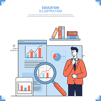 남자 일러스트 돋보기 넥타이 선반 한명 정장 성인 책 잡기 막대그래프 원그래프 인터넷창 에듀케이션 성인남자한명만 국내일러스트 AI파일 1 잡화 옷 교육 가구 인터넷 모션 그래프 사람 남자한명만 성인남자만 파일형식 벡터