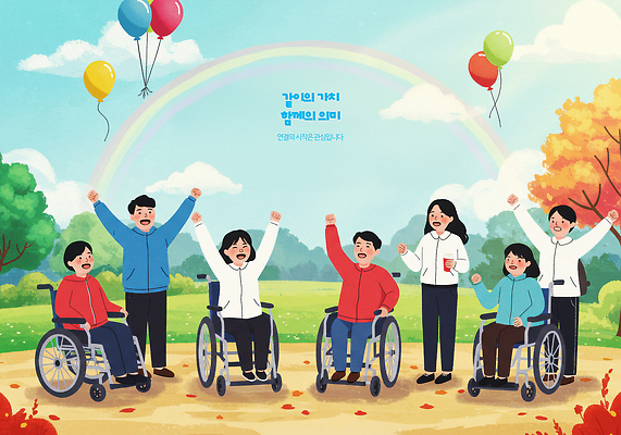 전신 PSD 나무 구름 여자 남자 포스터 무지개 일러스트 하늘 함께함 미소 들기 초원 여러명 성인 손들기 파이팅 만세 봉사 공익캠페인 자원봉사자 장애인 휠체어 풍선 가치 동행 장애인의날 성인만 국내일러스트 자연요소 식물 캠페인 다수 컨셉 모션 표정 사람 도움 장애 파일형식 법정기념일