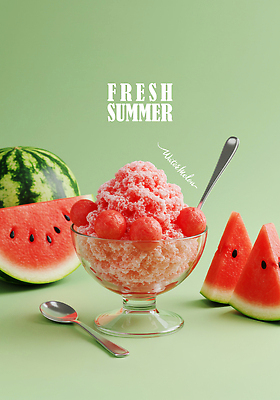 PSD 편집이미지 디저트 여름음식 사람없음 연두색 숟가락 얼음 카페 차가움 시원함 과일빙수 빙수그릇 수박조각 제철과일 이미지편집 자연요소 그릇 음식 조각 과일 수박 수저 초록색 상점 빙수 제철 파일형식 여름_계절