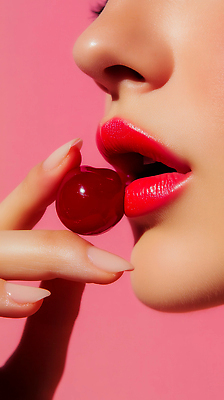 JPG 편집이미지 손 여자 분홍색 한명 들기 근접촬영 성인 신체부위 뷰티 앵두 입술 광택 의료성형뷰티 성인여자한명만 편집실사 AI인물포토 AI콘텐츠 1 열매 뷰포인트 컬러 모션 사람 CG 여자한명만 성인여자만 파일형식 AI포토