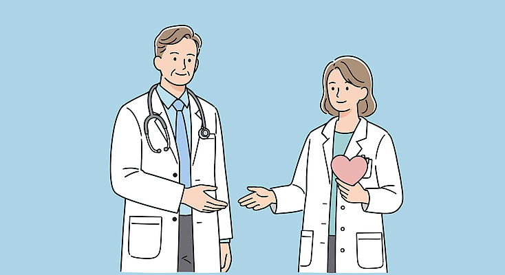 여자 남자 중년 하늘색 일러스트 청진기 악수 미소 들기 상반신 성인 두명 의료진 하트 의사가운 국내일러스트 AI파일 모양 직업 의학 의료기기 모션 표정 사람 손짓 파란색 의사 가운 파일형식 벡터