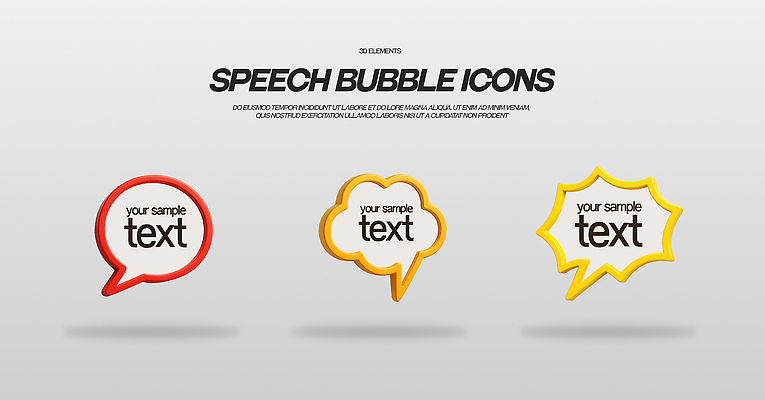 PSD 아이콘 말풍선 사람없음 빨간색 세트 3D아이콘 노란색 3D 원형 오브젝트 버블 구름모양 편집3D 모양 도형 컬러 디지털합성 파일형식 구름_자연