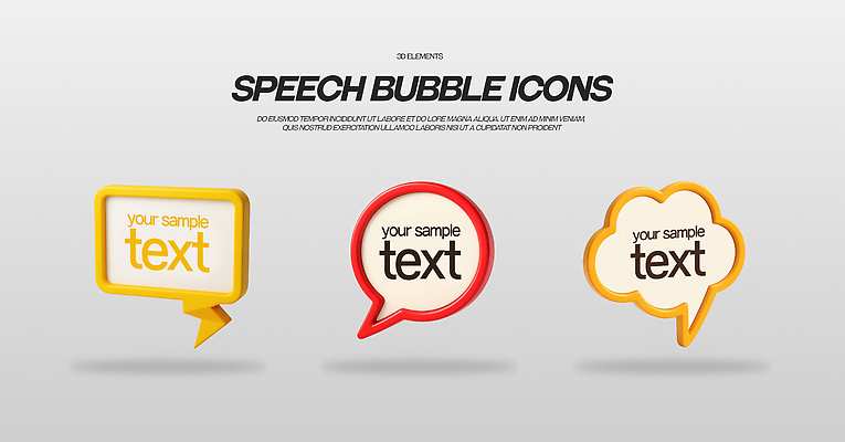 PSD 아이콘 말풍선 사람없음 빨간색 세트 3D아이콘 노란색 3D 사각형 주황색 원형 오브젝트 버블 구름모양 편집3D 모양 도형 컬러 디지털합성 파일형식 구름_자연