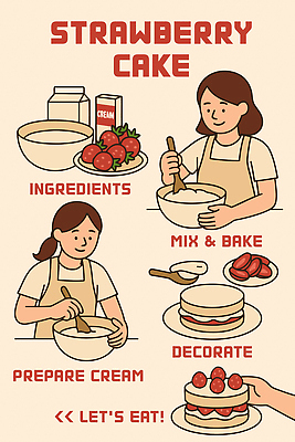 그릇 손 여자 포스터 일러스트 재료 단면 요리 미소 상반신 성인 두명 신체부위 장식 숟가락 요리사 앞치마 인포그래픽 우유 잡기 굽기 준비 생크림 만들기 팩 레시피 딸기케이크 베이지색 섞기 요리방법 성인여자만 국내일러스트 AI파일 직업 식기 컬러 모션 딸기 유제품 수저 표정 사람 케이크 화장품 구이 크림 방법 여자만 성인만 파일형식 벡터