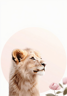 JPG 편집이미지 꽃 새끼 분홍색 사람없음 귀여움 원형 사자 편집실사 AI포토 AI콘텐츠 도형 식물 동물 컬러 컨셉 포유류 CG 파일형식