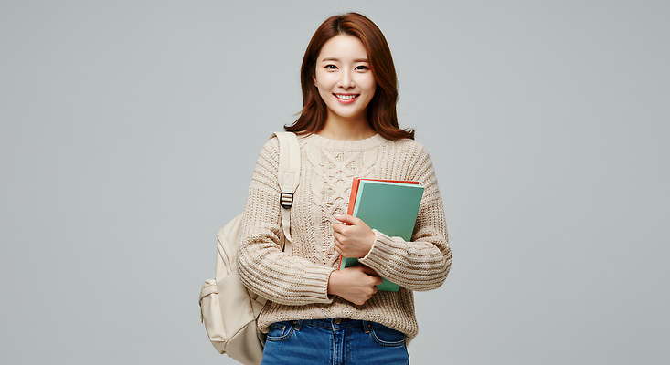 JPG 편집이미지 여자 대학생 한명 미소 들기 상반신 성인 책 백팩 의료성형뷰티 성인여자한명만 편집실사 AI인물포토 AI콘텐츠 1 학생 가방 모션 표정 사람 CG 여자한명만 성인여자만 파일형식 AI포토