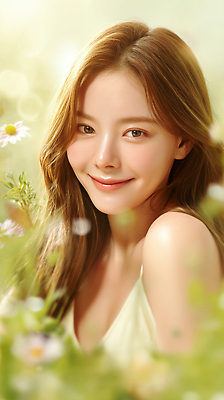 JPG 편집이미지 여자 꽃밭 한명 웃음 상반신 성인 햇빛 뷰티 보케 뷰티풀 의료성형뷰티 몽환 성인여자한명만 편집실사 AI인물포토 AI콘텐츠 1 꽃 컨셉 표정 사람 태양 CG 여자한명만 성인여자만 파일형식 AI포토