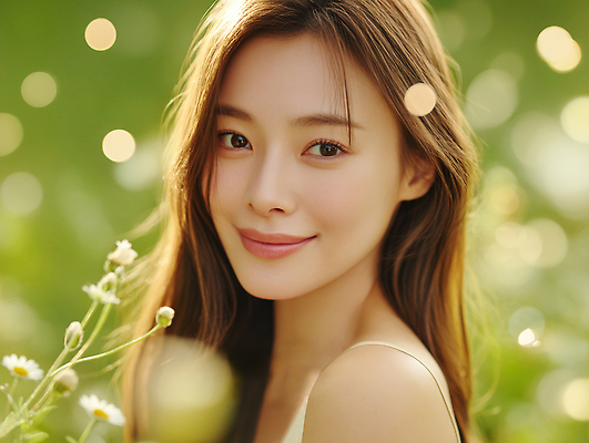 JPG 편집이미지 여자 얼굴 꽃밭 한명 웃음 상반신 성인 햇빛 뷰티 보케 뷰티풀 의료성형뷰티 몽환 성인여자한명만 편집실사 AI인물포토 AI콘텐츠 1 꽃 컨셉 표정 사람 신체부위 태양 CG 여자한명만 성인여자만 파일형식 AI포토
