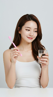JPG 편집이미지 여자 한명 웃음 들기 상반신 성인 건강관리 흰색 칫솔 양치컵 치아건강 의료성형뷰티 성인여자한명만 편집실사 AI인물포토 AI콘텐츠 1 컬러 모션 표정 건강 관리 사람 컵 위생용품 양치 CG 여자한명만 성인여자만 파일형식 AI포토