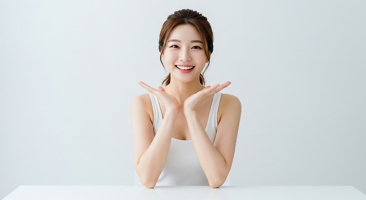 JPG 편집이미지 여자 한명 웃음 상반신 성인 건강관리 흰색 꽃받침 의료성형뷰티 성인여자한명만 편집실사 AI인물포토 AI콘텐츠 1 컬러 표정 건강 관리 사람 손짓 CG 여자한명만 성인여자만 파일형식 AI포토