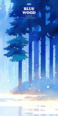 PSD 나무 일러스트 잔디 사람없음 파란색 빛 반사 연못 숲속 감성 몽환 국내일러스트 식물 컬러 컨셉 숲 파일형식