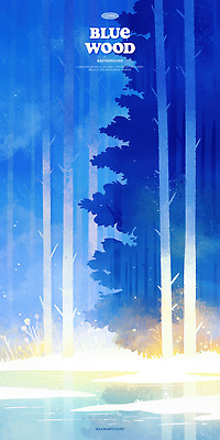 PSD 나무 일러스트 잔디 사람없음 파란색 빛 반사 연못 숲속 감성 몽환 국내일러스트 식물 컬러 컨셉 숲 파일형식