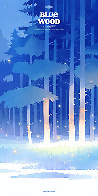 PSD 나무 일러스트 잔디 사람없음 파란색 빛 숲속 감성 몽환 국내일러스트 식물 컬러 컨셉 숲 파일형식