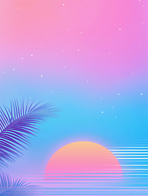 JPG 바다 분홍색 일러스트 하늘 사람없음 파란색 태양 일몰 분위기 네온 그라데이션 야자수잎 국내일러스트 AI일러스트 AI콘텐츠 자연요소 컬러 컨셉 잎 노을 파일형식