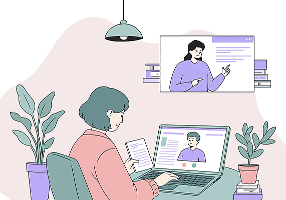 식물 여자 남자 화분 대학생 의자 일러스트 수업 전등 선반 미소 들기 상반신 성인 책 세명 노트북 학습 공책 가리킴 강의 온라인 인터넷창 화상통화 성인만 원격수업 국내일러스트 AI파일 학생 교육 가구 인터넷 모션 문구용품 조명 표정 사람 손짓 전자제품 통화 온라인강의 원격 파일형식 벡터