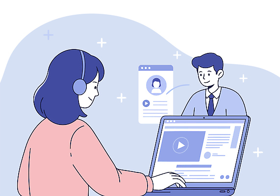 여자 남자 대학생 일러스트 수업 사람모양 미소 상반신 성인 두명 파란색 노트북 학습 헤드폰 강의 온라인 화상통화 성인만 원격수업 국내일러스트 AI파일 모양 학생 교육 컬러 음향기기 표정 사람 전자제품 통화 온라인강의 원격 파일형식 벡터