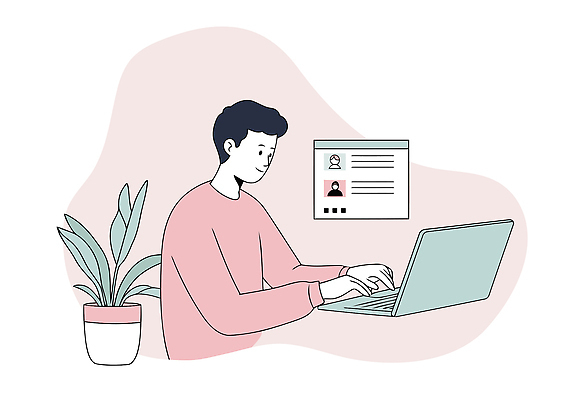 식물 남자 화분 대학생 분홍색 일러스트 수업 사람모양 한명 미소 상반신 성인 노트북 학습 타이핑 강의 온라인 화상통화 성인남자한명만 원격수업 국내일러스트 AI파일 모양 1 학생 교육 컬러 표정 사람 전자제품 통화 온라인강의 원격 남자한명만 성인남자만 파일형식 벡터