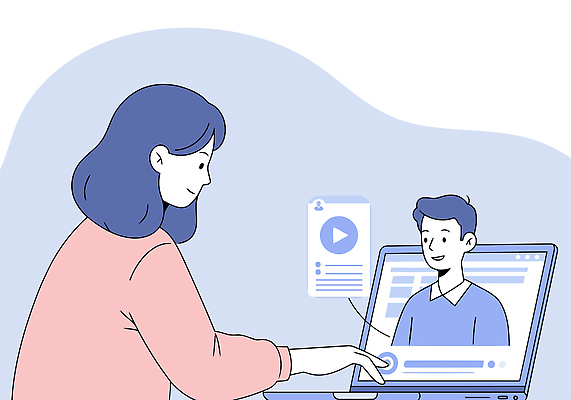 여자 남자 대학생 일러스트 수업 사람모양 미소 상반신 성인 두명 파란색 노트북 학습 강의 온라인 화상통화 성인만 원격수업 국내일러스트 AI파일 모양 학생 교육 컬러 표정 사람 전자제품 통화 온라인강의 원격 파일형식 벡터