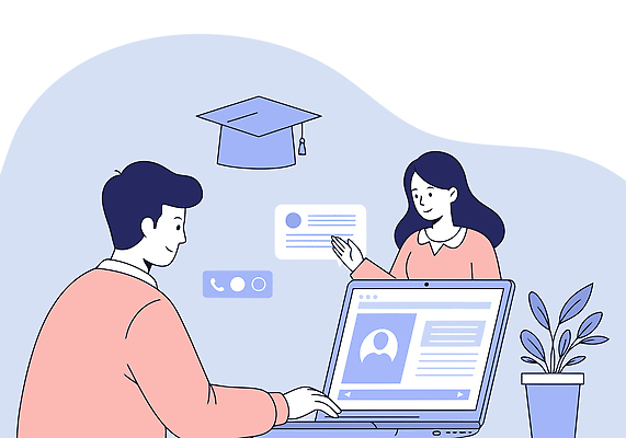 식물 여자 남자 화분 대학생 일러스트 학사모 수업 미소 상반신 성인 두명 파란색 노트북 학습 손들기 타이핑 강의 온라인 화상통화 성인만 원격수업 국내일러스트 AI파일 모자_잡화 학생 교육 컬러 졸업 모션 표정 사람 전자제품 통화 온라인강의 원격 파일형식 벡터