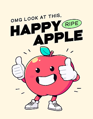 행복 잎 일러스트 미소 사람없음 빨간색 사과 과일캐릭터 따봉 사과캐릭터 연노랑색 일러캐릭터 AI파일 식물 캐릭터 감정 컬러 과일 표정 노란색 최고 파일형식 벡터