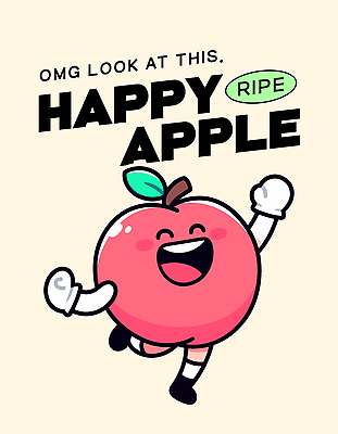 행복 잎 일러스트 미소 사람없음 빨간색 손들기 사과 과일캐릭터 다리들기 사과캐릭터 연노랑색 일러캐릭터 AI파일 식물 캐릭터 감정 컬러 과일 모션 표정 노란색 파일형식 벡터