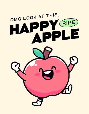 행복 잎 일러스트 미소 사람없음 빨간색 만세 사과 과일캐릭터 다리들기 사과캐릭터 연노랑색 일러캐릭터 AI파일 식물 캐릭터 감정 컬러 과일 모션 표정 노란색 파일형식 벡터