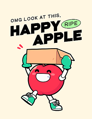 행복 일러스트 미소 들기 사람없음 빨간색 상자 사과 과일캐릭터 다리들기 사과캐릭터 연노랑색 일러캐릭터 AI파일 캐릭터 감정 컬러 과일 모션 표정 노란색 파일형식 벡터