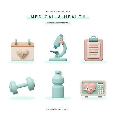 PSD 아이콘 분홍색 의학 건강 현미경 사람없음 3D아이콘 3D 아령 달력 하트 맥박 물병 민트색 심전도모니터 차트보드 편집3D 모양 컬러 실험기구 물통 디지털합성 파일형식