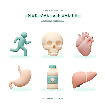 PSD 아이콘 분홍색 의학 해골 사람모양 건강 3D아이콘 달리기 3D 심장 간 위장 민트색 편집3D 모양 컬러 모션 뼈 장기_의학 디지털합성 파일형식
