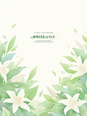 PSD 잎 꽃백그라운드 일러스트 여름꽃 수채화 사람없음 초록색 백합 꽃프레임 카피스페이스 국내일러스트 식물 꽃 컬러 백그라운드 프레임 공백 파일형식 여름_계절